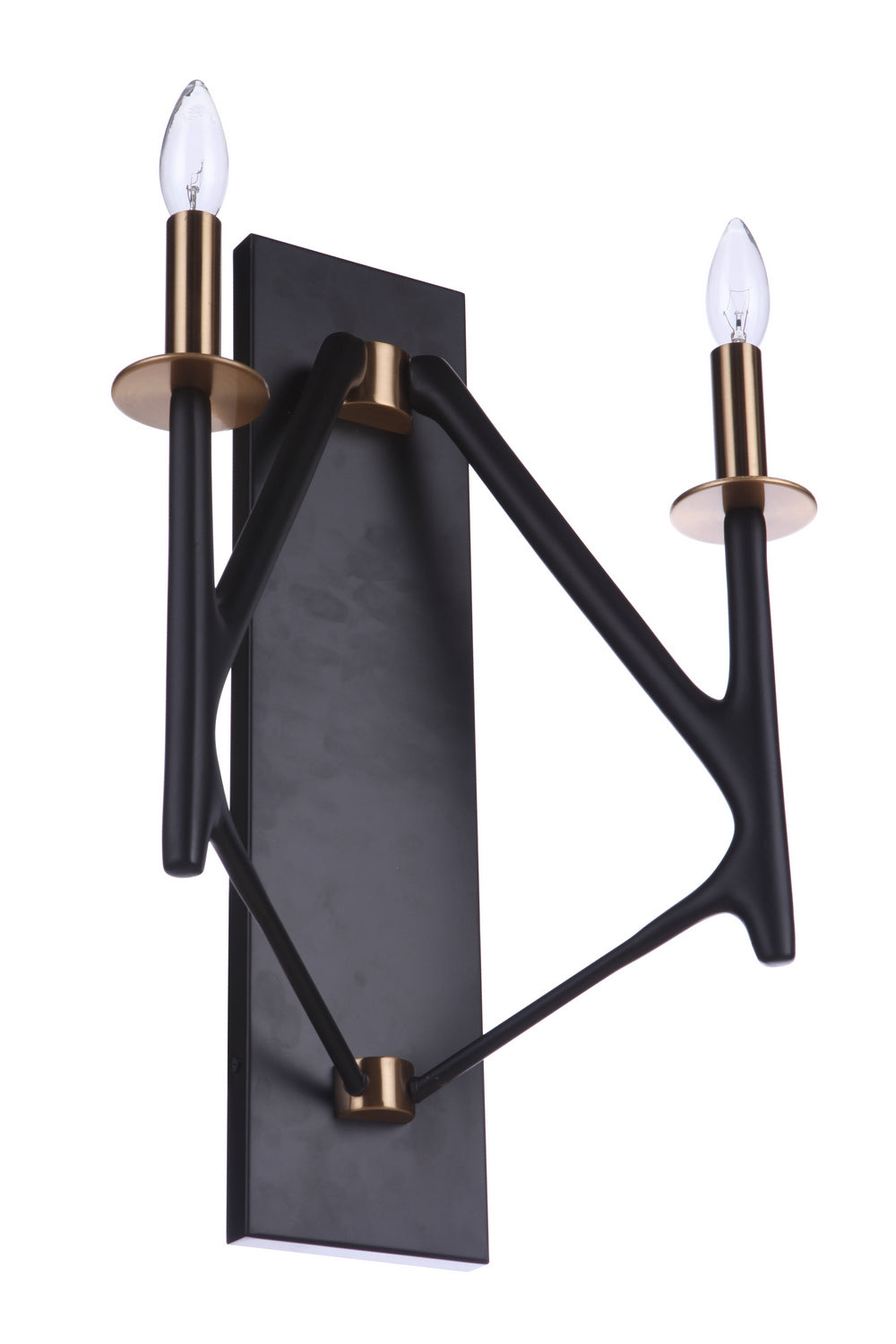 The Reserve Two Light Wall Sconce in Flat Black/Satin Brass - available from The Lighting Shoppe, trusted by Canadian homeowners