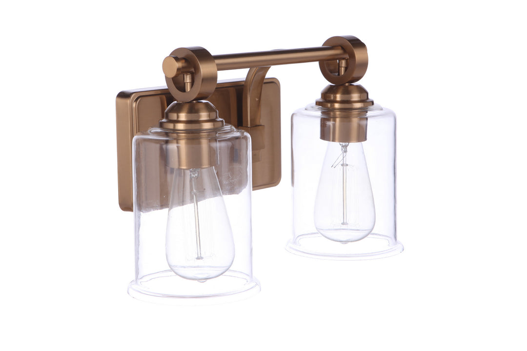 Romero Two Light Vanity in Satin Brass - available from The Lighting Shoppe, trusted by Canadian homeowners