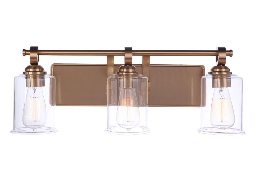 Romero Three Light Vanity in Satin Brass - available from The Lighting Shoppe, trusted by Canadian homeowners
