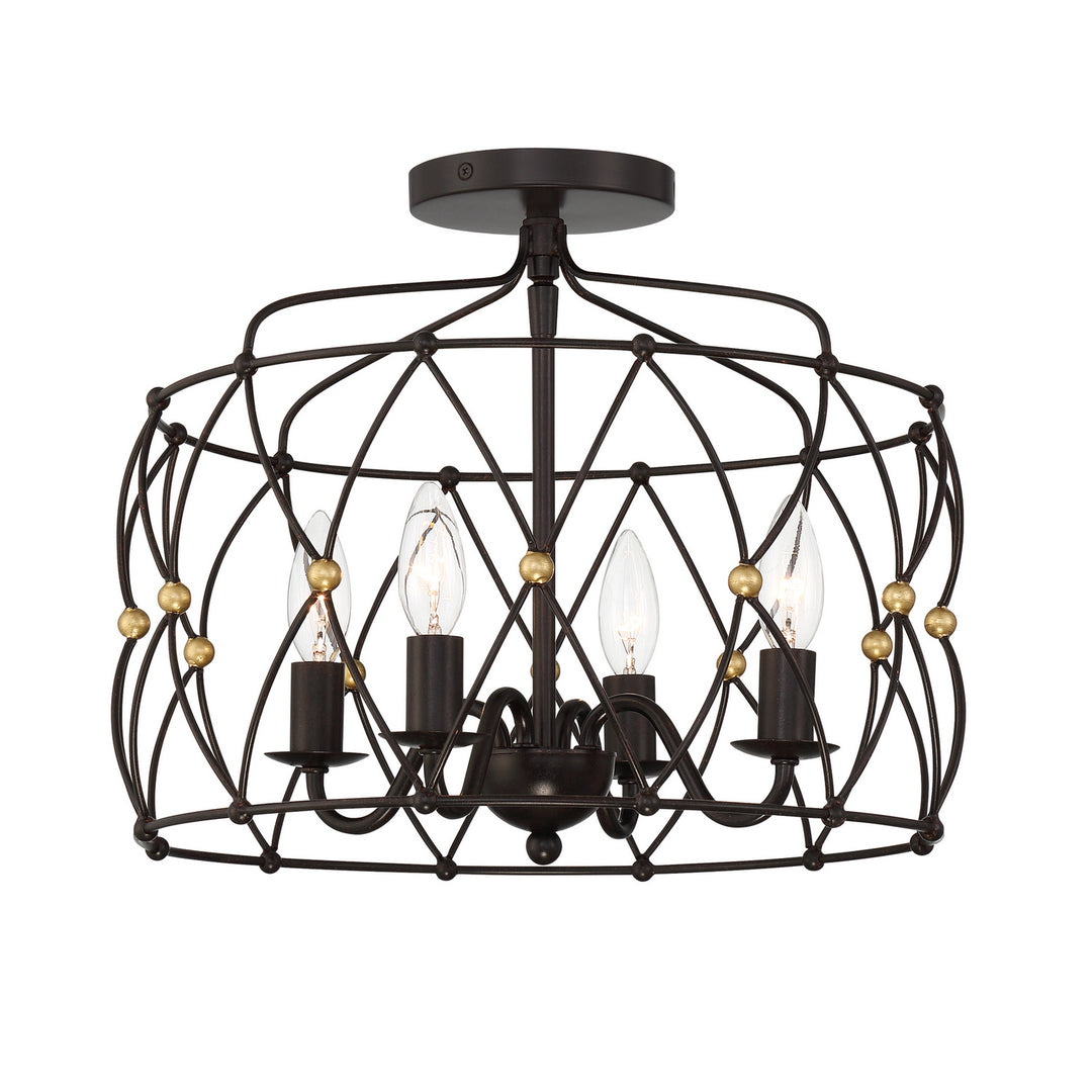 Zucca Four Light Semi Flush Mount in English Bronze + Antique Gold - available from The Lighting Shoppe, trusted by Canadian homeowners