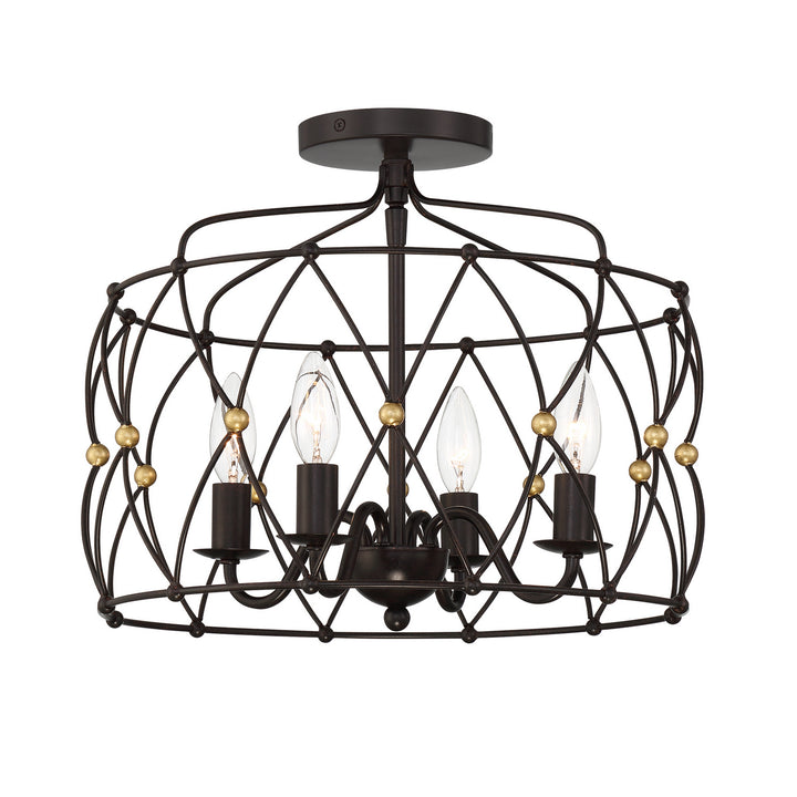 Zucca Four Light Semi Flush Mount in English Bronze + Antique Gold - available from The Lighting Shoppe, trusted by Canadian homeowners