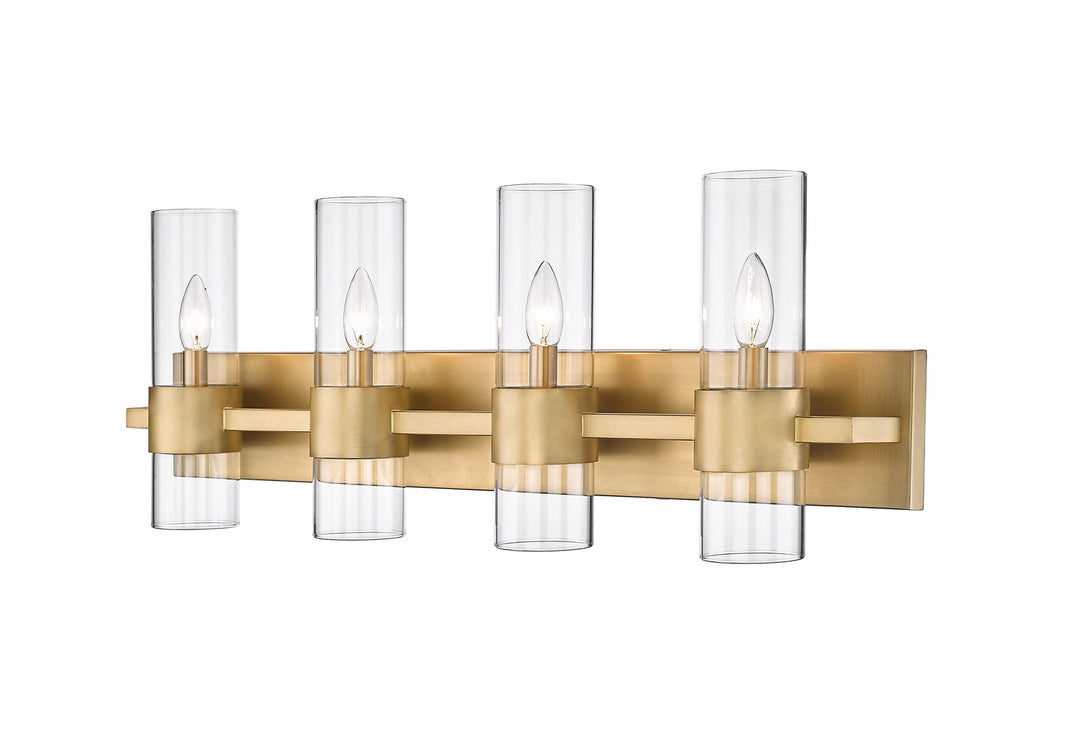 Lawson Four Light Vanity in Rubbed Brass - available from The Lighting Shoppe, trusted by Canadian homeowners