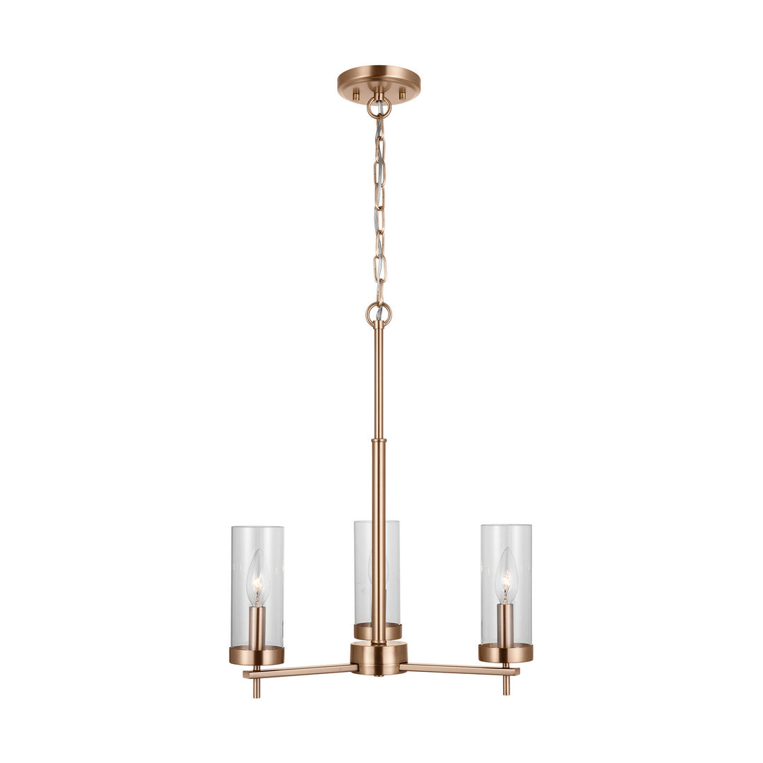 Zire Three Light Chandelier in Satin Brass - available from The Lighting Shoppe, trusted by Canadian homeowners