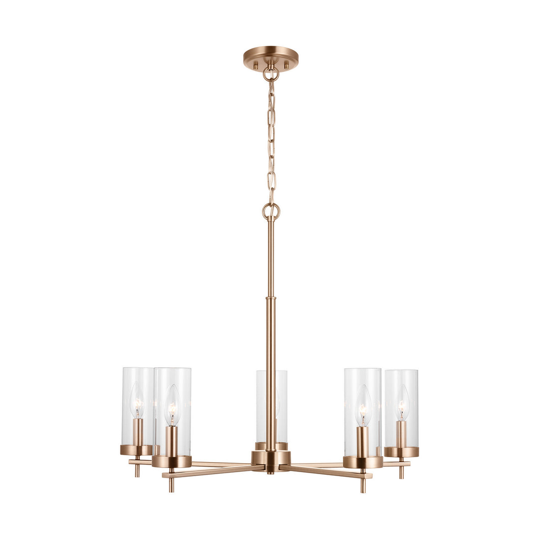Zire Five Light Chandelier in Satin Brass - available from The Lighting Shoppe, trusted by Canadian homeowners