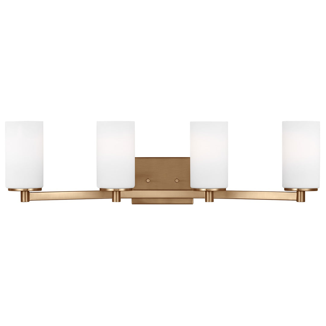 Hettinger Four Light Wall / Bath in Satin Brass - available from The Lighting Shoppe, trusted by Canadian homeowners