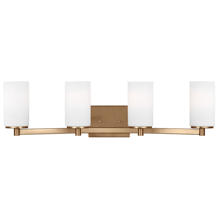 Hettinger Four Light Wall / Bath in Satin Brass - available from The Lighting Shoppe, trusted by Canadian homeowners