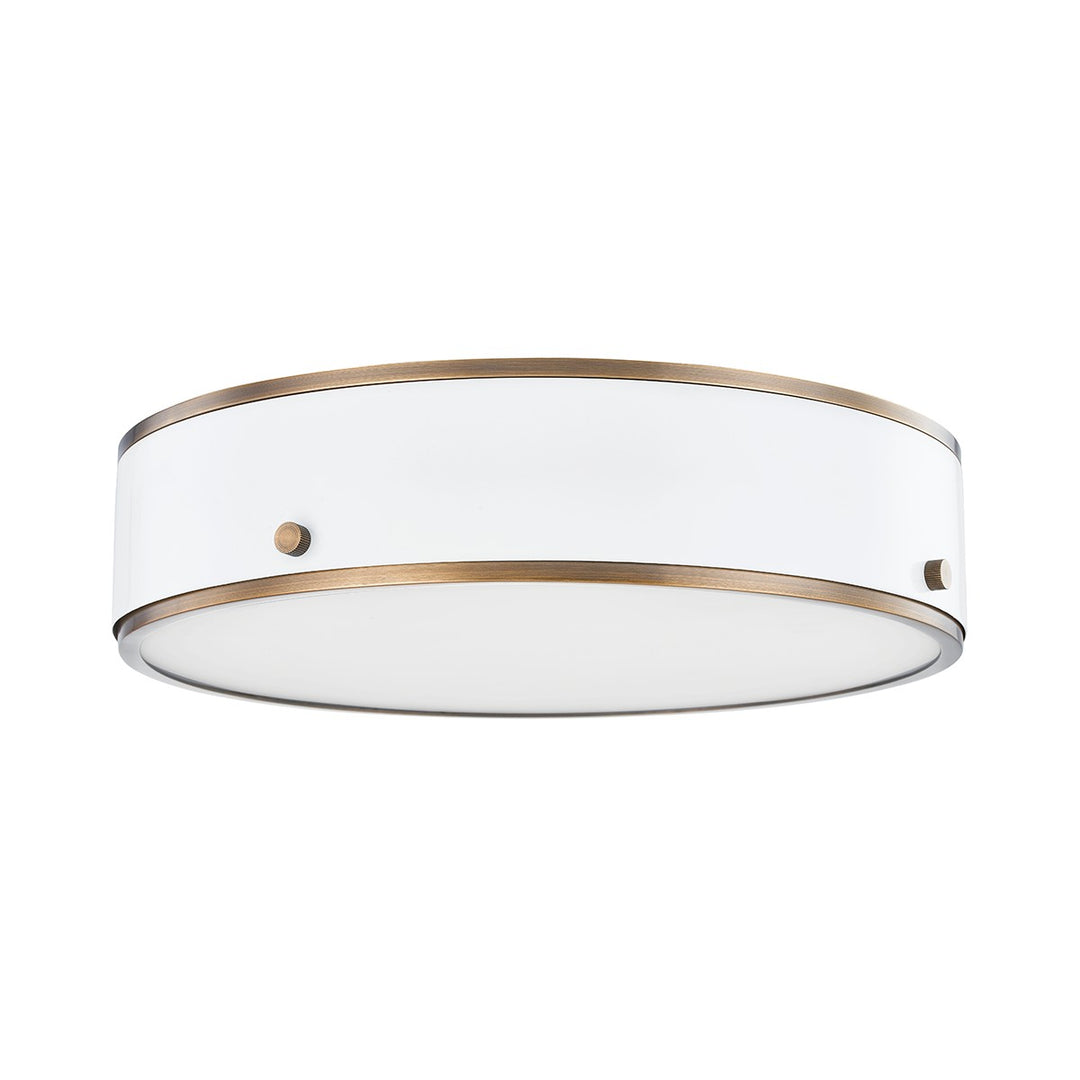 Eli LED Flush Mount in Patina Brass And Soft White - available from The Lighting Shoppe, trusted by Canadian homeowners