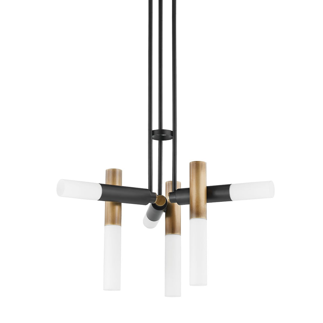 Koa Six Light Chandelier in Patina Brass/Soft Black - available from The Lighting Shoppe, trusted by Canadian homeowners