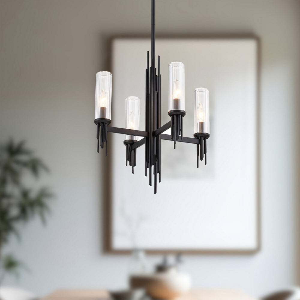 Alora Canada - CH335418MBCR - Four Light Chandelier - Torres - Clear Ribbed Glass/Matte Black
