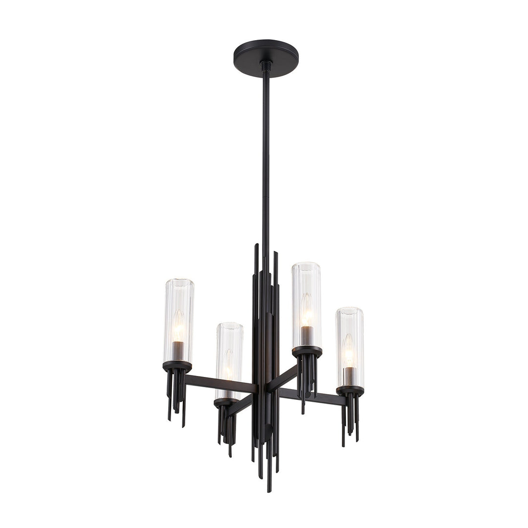 Alora Canada - CH335418MBCR - Four Light Chandelier - Torres - Clear Ribbed Glass/Matte Black