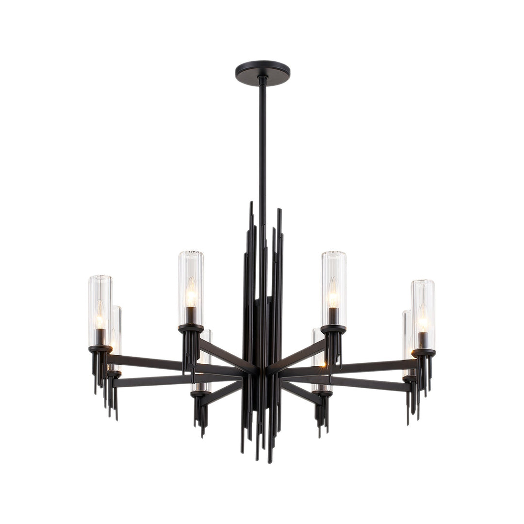 Alora Canada - CH335836MBCR - Eight Light Chandelier - Torres - Clear Ribbed Glass/Matte Black