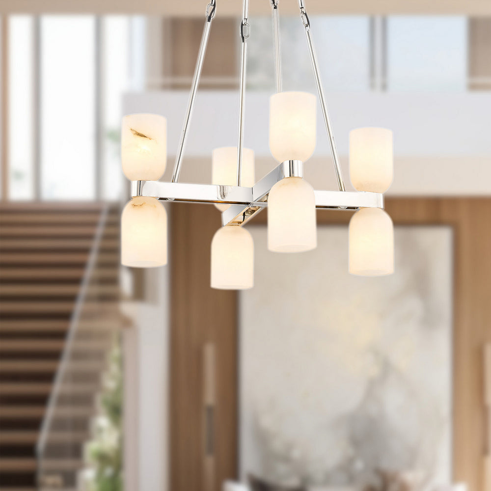 Alora Canada - CH338822PNAR - Eight Light Chandelier - Lucian - Polished Nickel/Alabaster