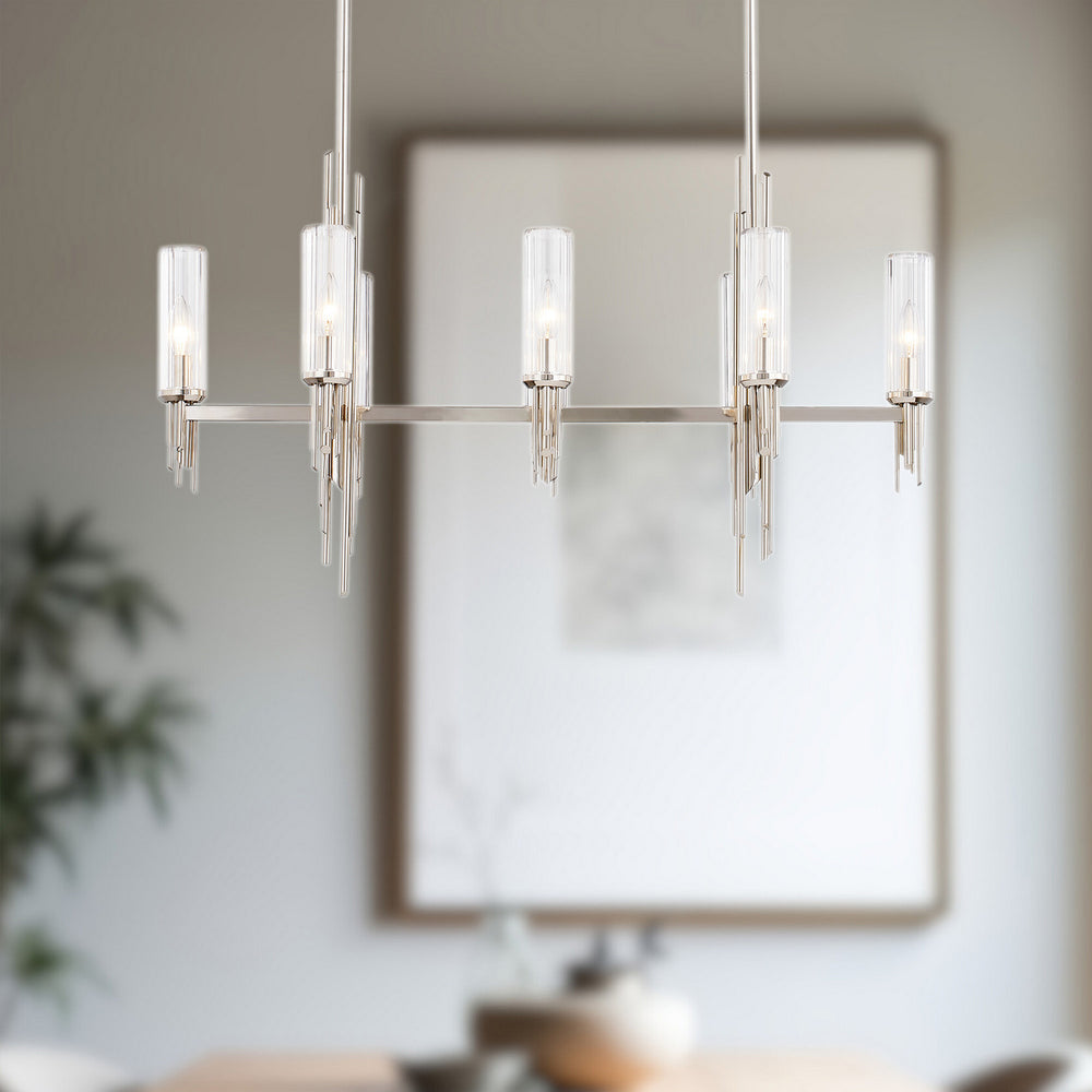 Alora Canada - LP335838PNCR - Eight Light Pendant - Torres - Polished Nickel/Ribbed Glass