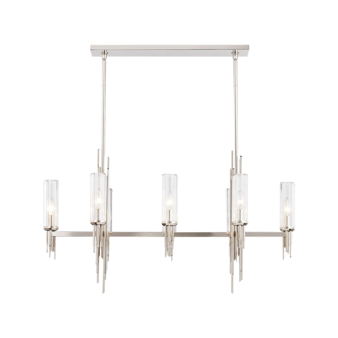 Torres Eight Light Pendant in Polished Nickel/Ribbed Glass Alora Canada