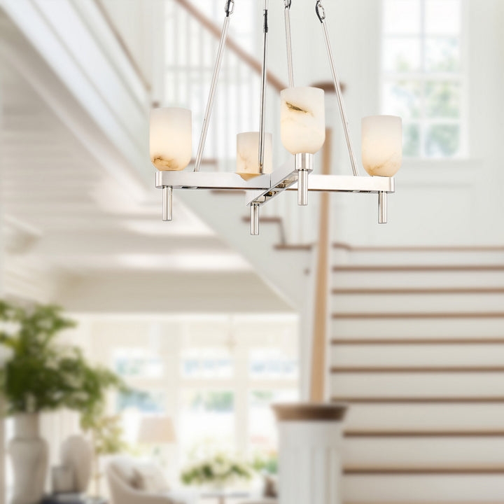 Alora Canada - PD338422PNAR - Four Light Pendant - Lucian - Polished Nickel/Alabaster