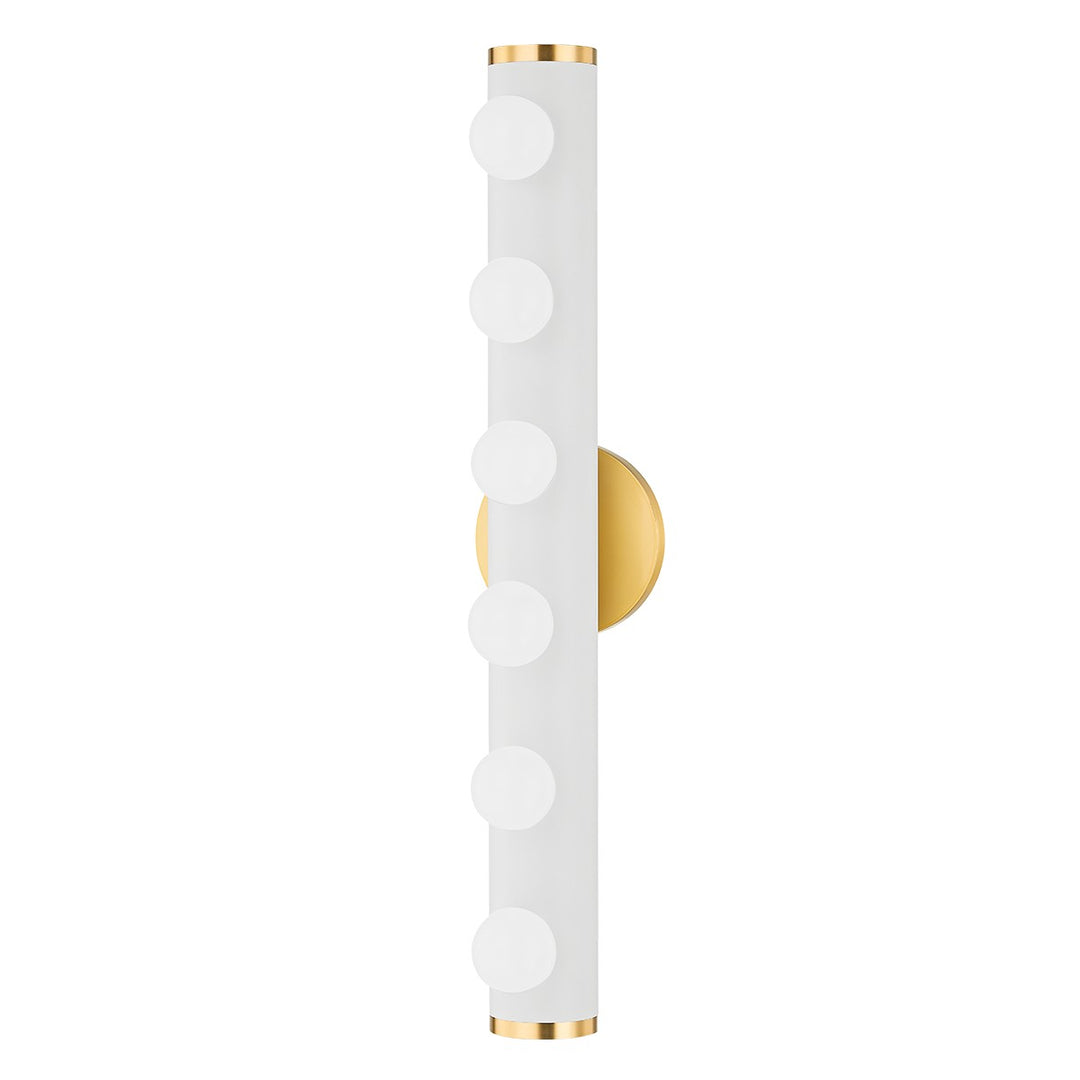 Penny Six Light Bath and Vanity in Aged Brass/Textured White - available from The Lighting Shoppe, trusted by Canadian homeowners
