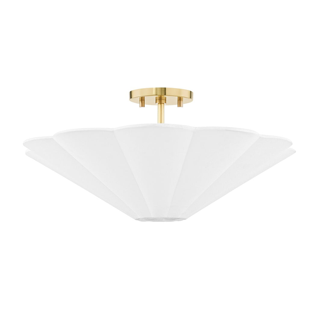 Alana Three Light Semi Flush Mount in Aged Brass - available from The Lighting Shoppe, trusted by Canadian homeowners