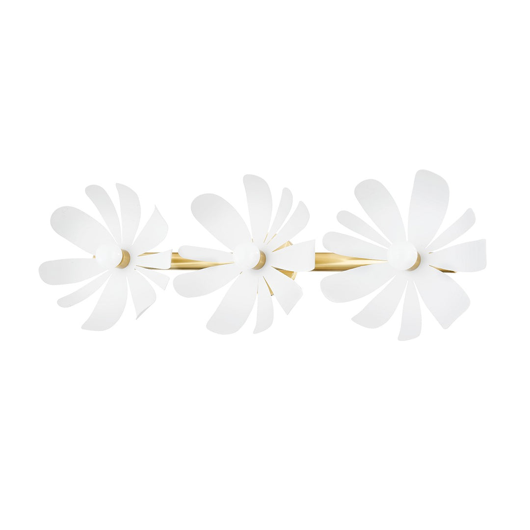 Twiggy Three Light Bath and Vanity in Aged Brass/Textured White - available from The Lighting Shoppe, trusted by Canadian homeowners