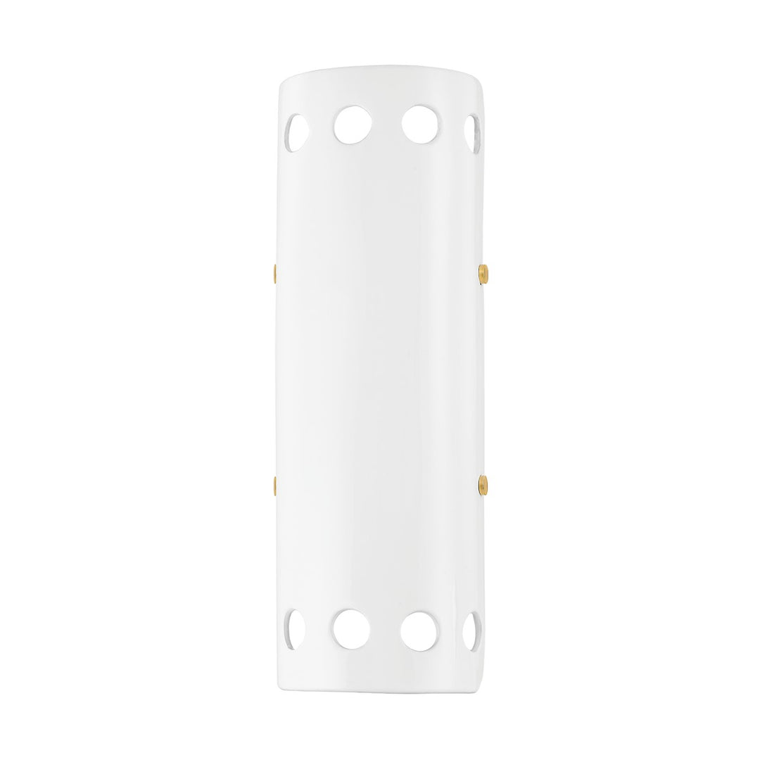 Jean Two Light Wall Sconce in Aged Brass/Ceramic Gloss White - available from The Lighting Shoppe, trusted by Canadian homeowners