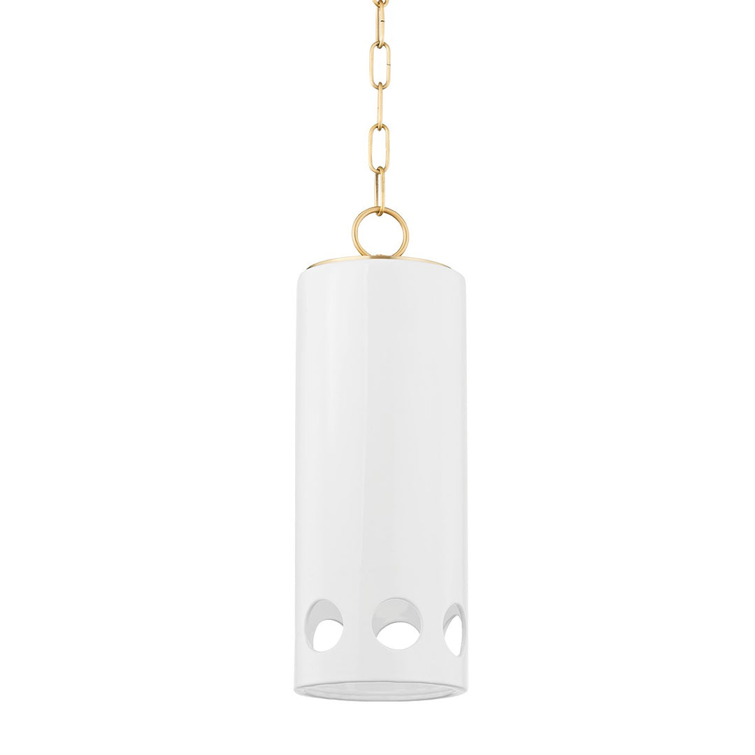 Jean One Light Pendant in Aged Brass/Ceramic Gloss White - available from The Lighting Shoppe, trusted by Canadian homeowners