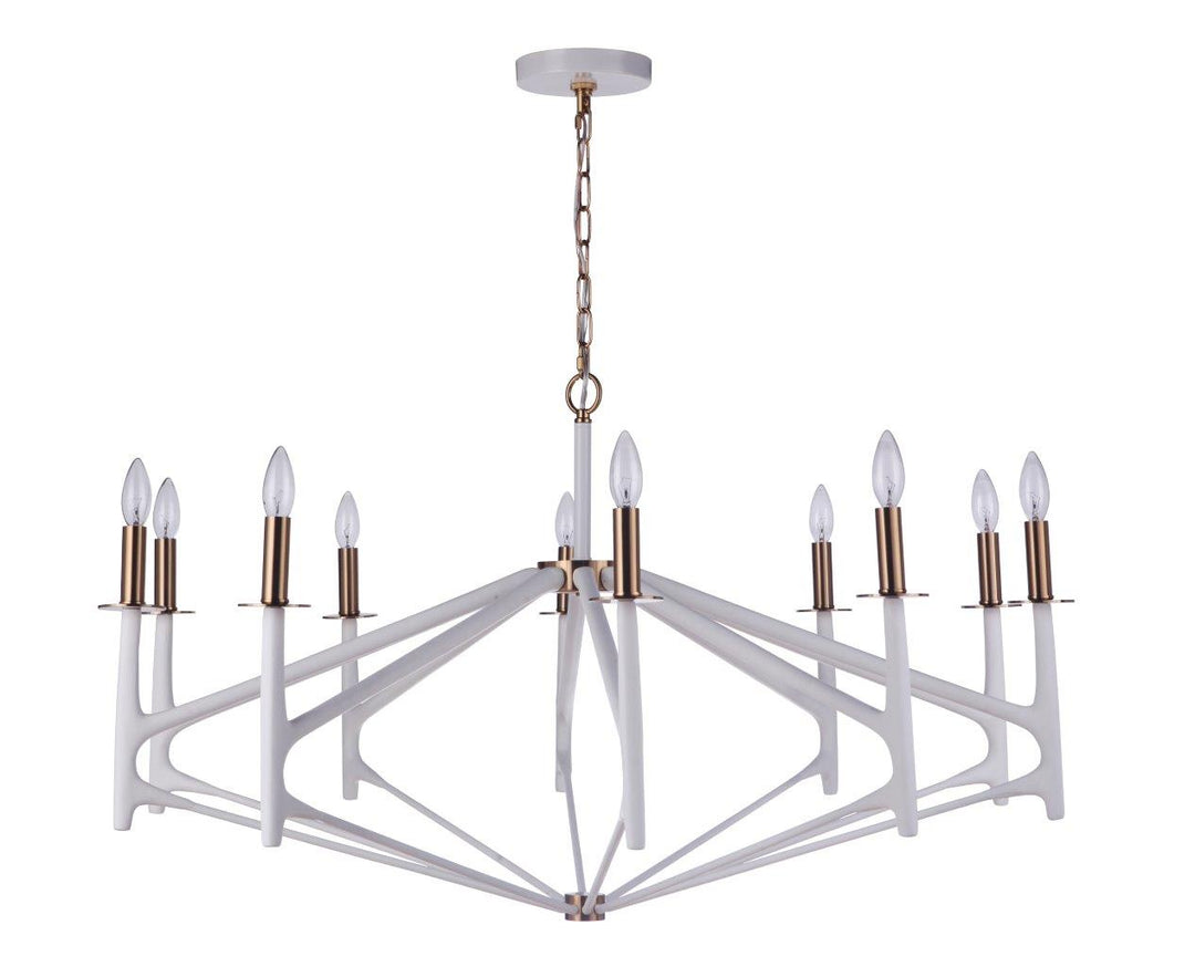 The Reserve Ten Light Chandelier in Matte White / Satin Brass - available from The Lighting Shoppe, trusted by Canadian homeowners