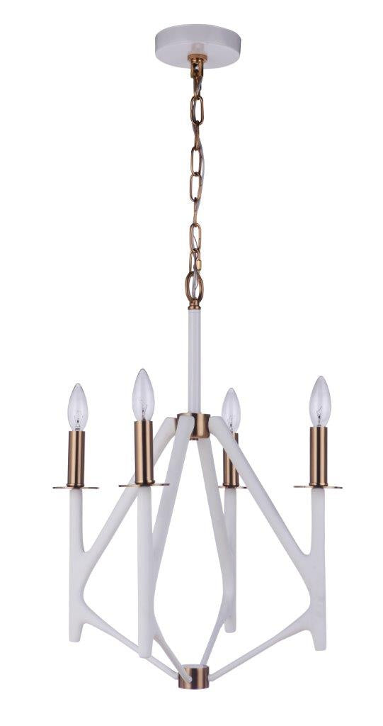 The Reserve Four Light Foyer Pendant in Matte White / Satin Brass - available from The Lighting Shoppe, trusted by Canadian homeowners
