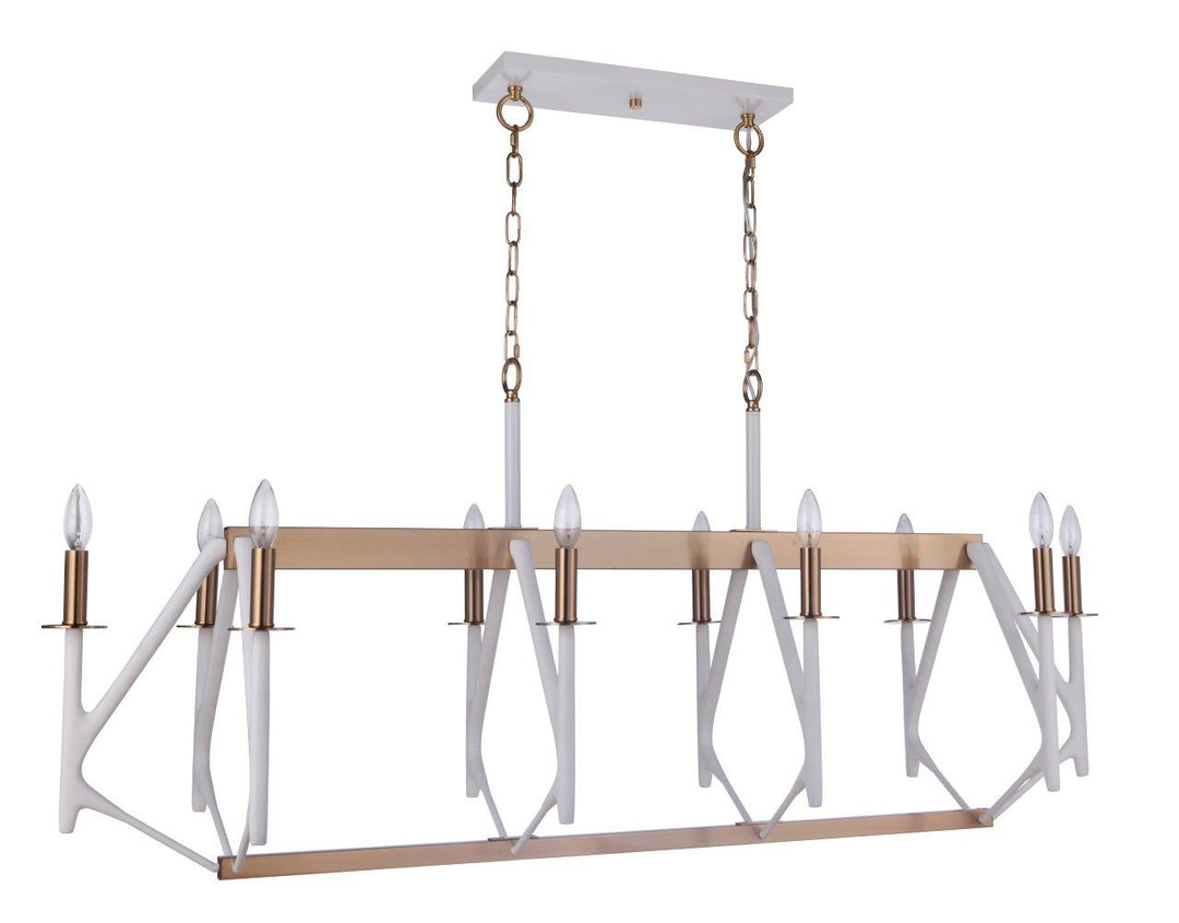 The Reserve Ten Light Island Pendant in Matte White / Satin Brass - available from The Lighting Shoppe, trusted by Canadian homeowners