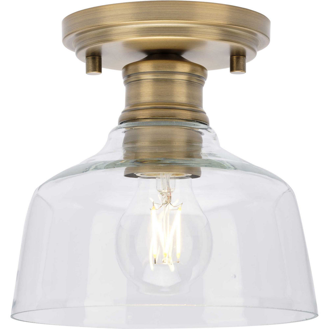 Singleton One Light Semi Flush Mount in Vintage Brass - available from The Lighting Shoppe, trusted by Canadian homeowners