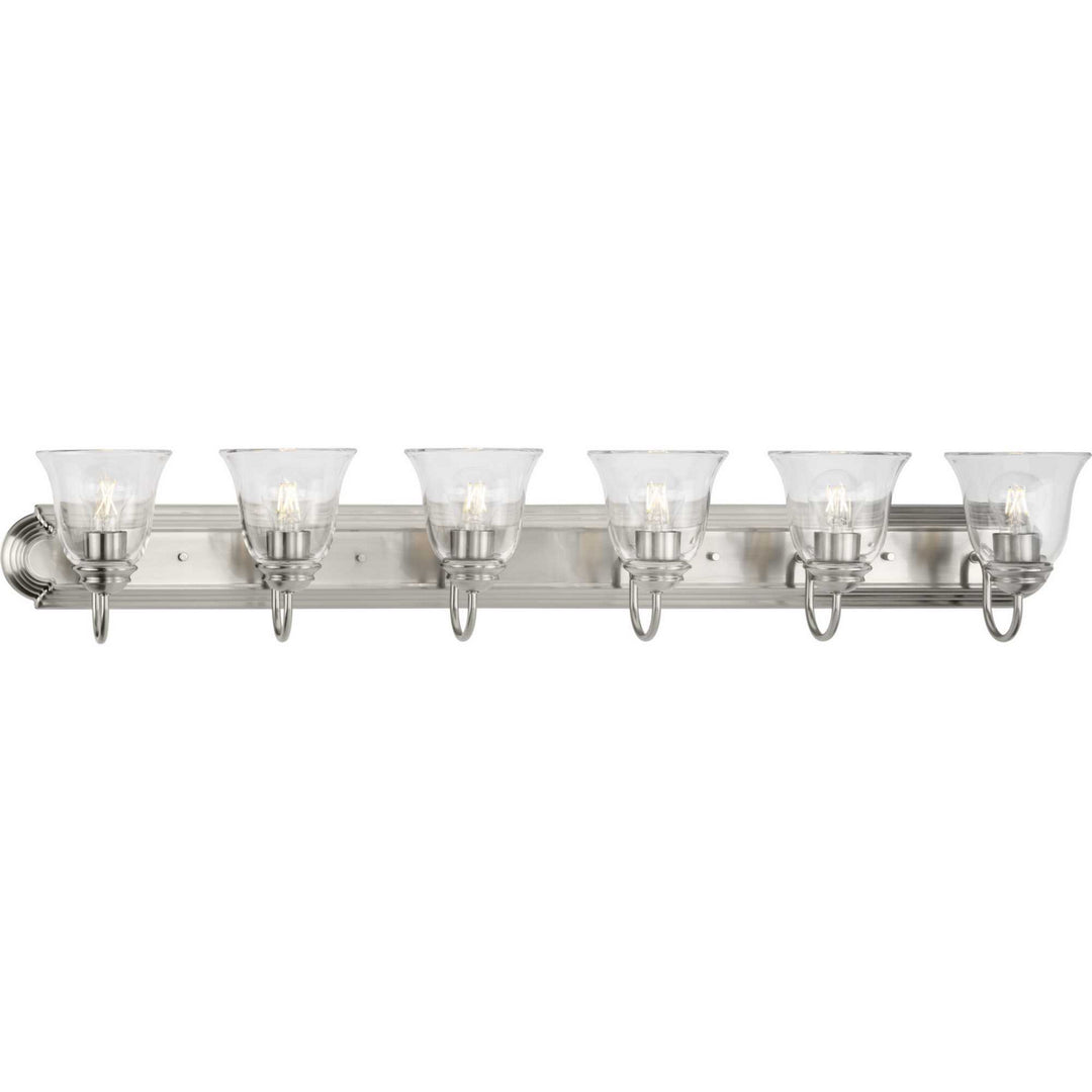 Clear Glass Six Light Bath and Vanity in Brushed Nickel - available from The Lighting Shoppe, trusted by Canadian homeowners
