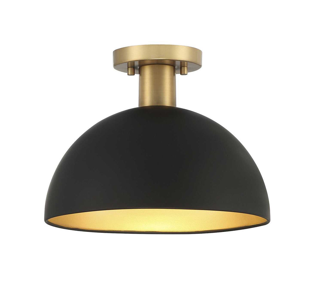 Meridian - M60071MBKNB - One Light Semi-Flush Mount - Matte Black with Natural Brass
