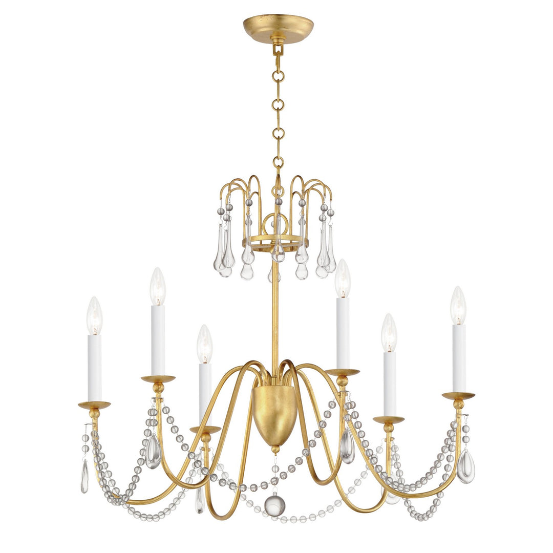 Maxim - 12166GL/CRY - Six Light Chandelier - Plumette - Gold Leaf