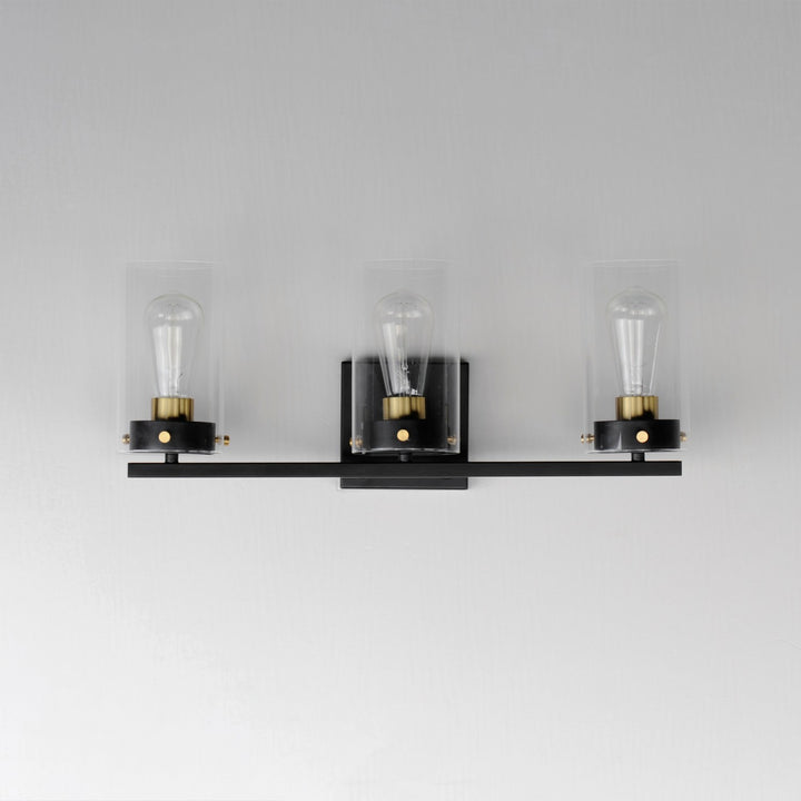 Maxim - 12403CLBKSBR - Three Light Bath Vanity - Pinn - Black / Satin Brass