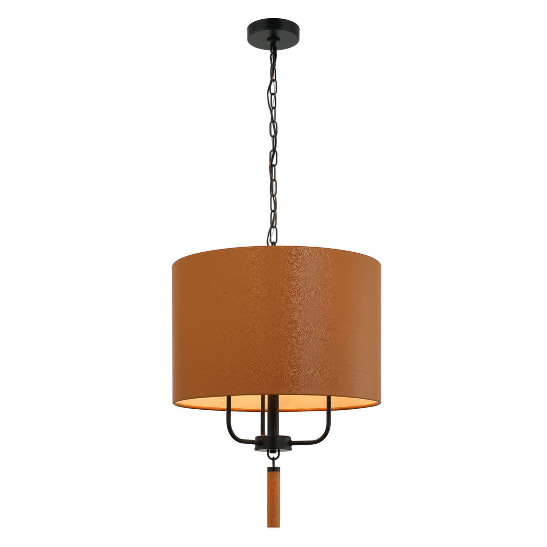 Secret Agent Three Light Pendant in Black/Camel Leather - available from The Lighting Shoppe, trusted by Canadian homeowners