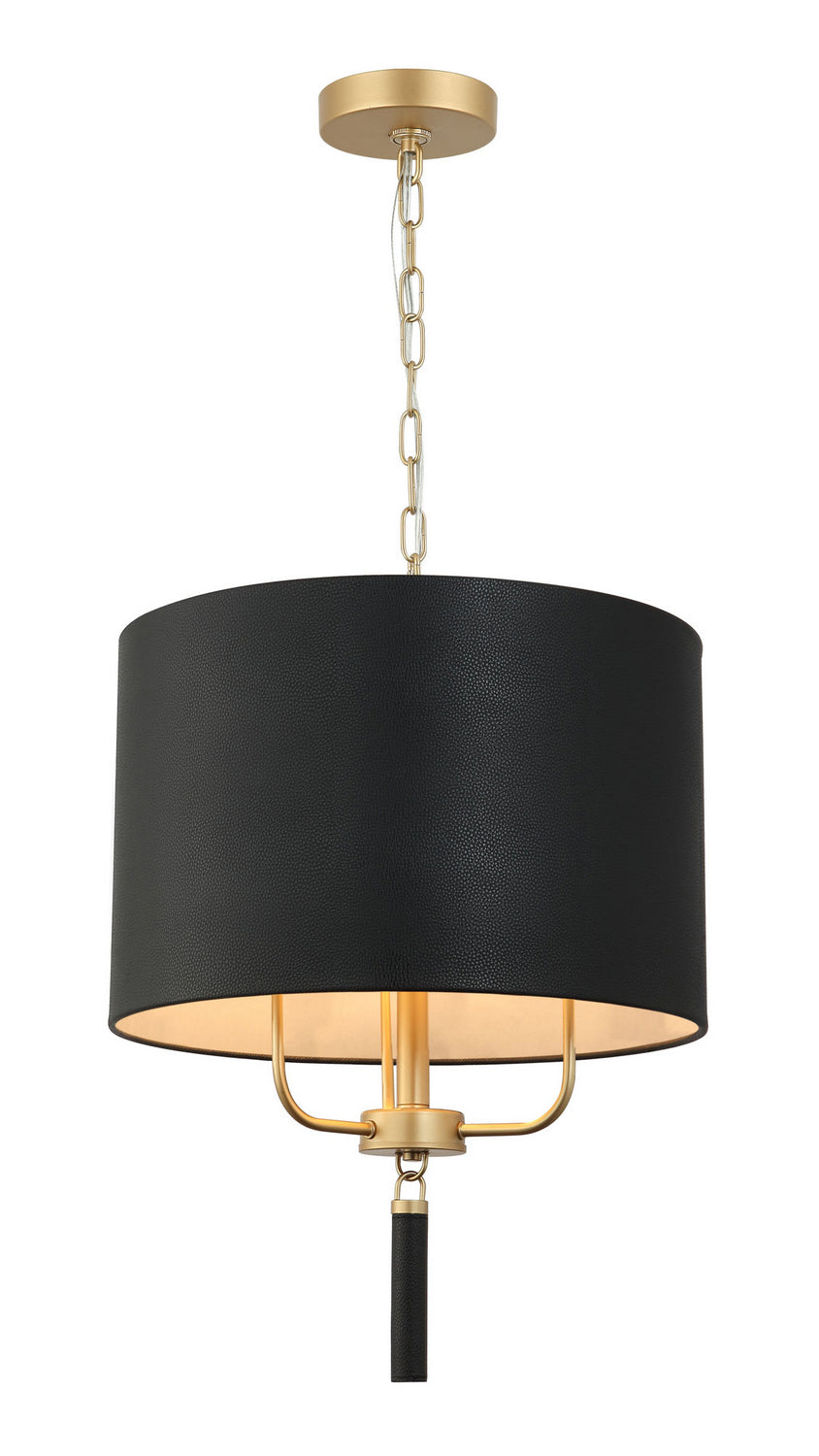 Secret Agent Three Light Pendant in Painted Gold/Black Leather - available from The Lighting Shoppe, trusted by Canadian homeowners