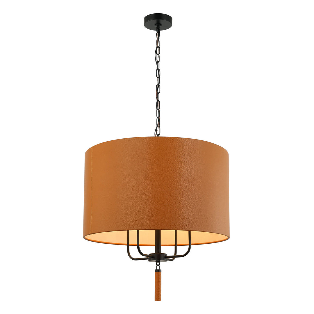 Secret Agent Four Light Pendant in Black/Camel Leather - available from The Lighting Shoppe, trusted by Canadian homeowners
