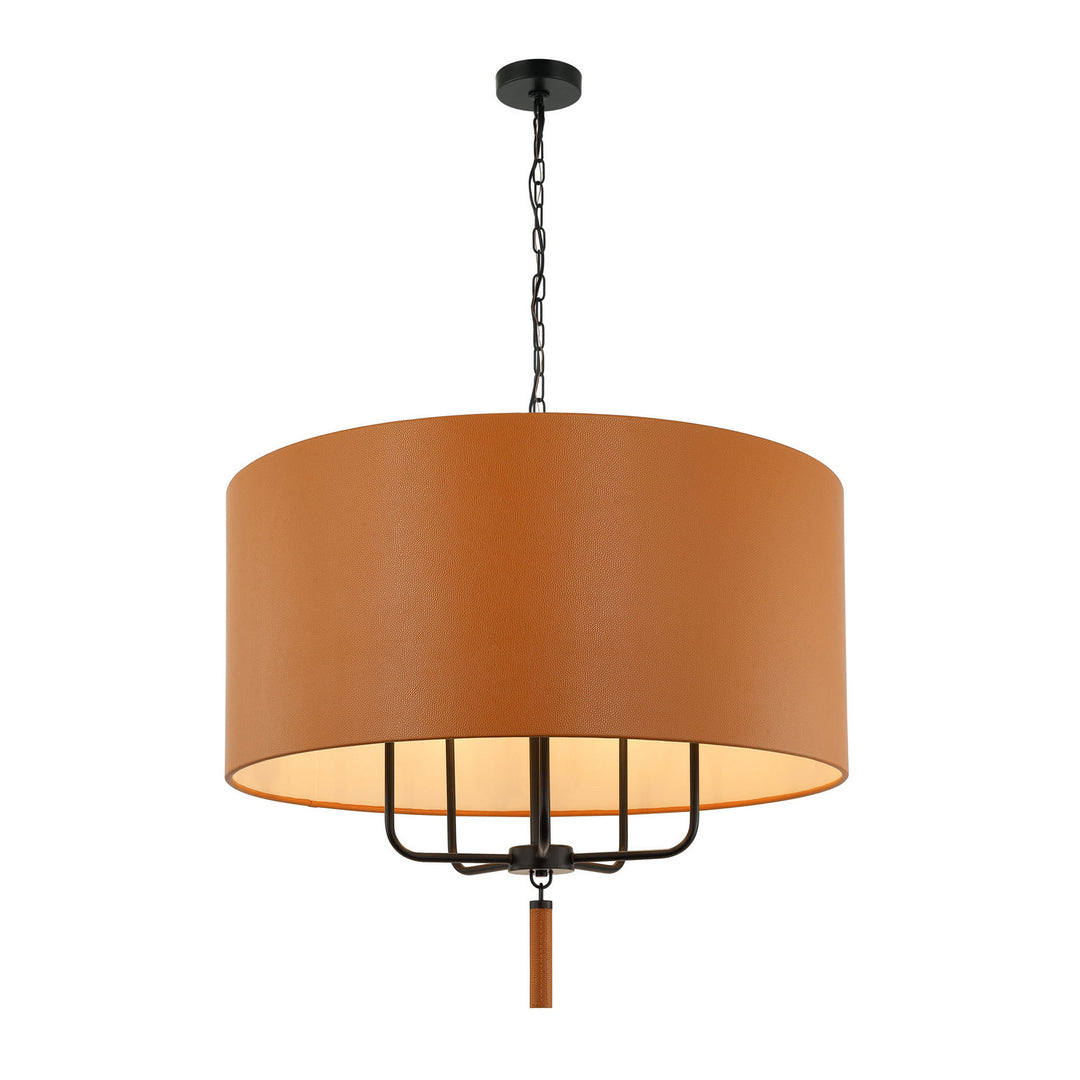 Secret Agent Five Light Pendant in Black/Camel Leather - available from The Lighting Shoppe, trusted by Canadian homeowners