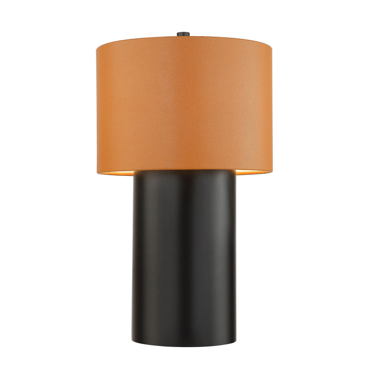 Secret Agent One Light Table Lamp in Black/Camel Leather - available from The Lighting Shoppe, trusted by Canadian homeowners