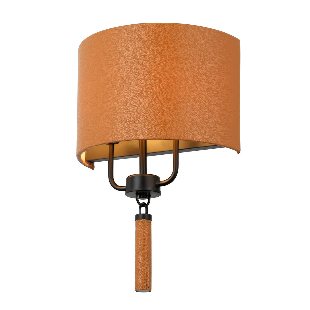 Secret Agent Two Light Wall Sconce in Black/Camel Leather - available from The Lighting Shoppe, trusted by Canadian homeowners