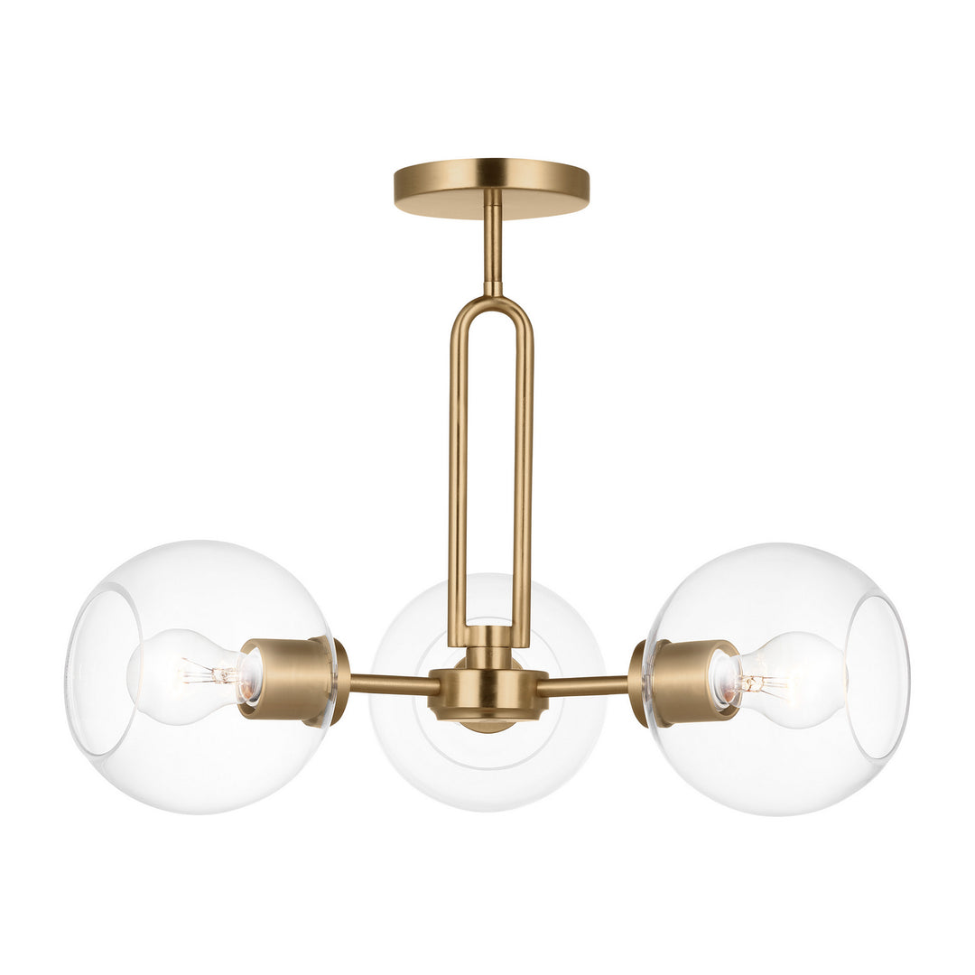Codyn Three Light Semi-Flush Mount in Satin Brass - available from The Lighting Shoppe, trusted by Canadian homeowners