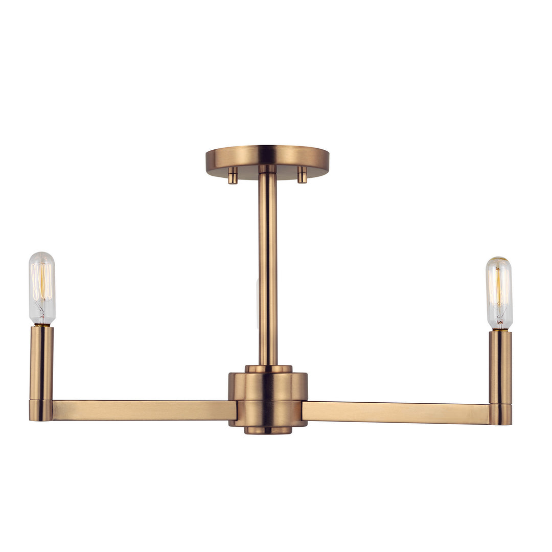 Fullton Three Light Semi-Flush Mount in Satin Brass - available from The Lighting Shoppe, trusted by Canadian homeowners