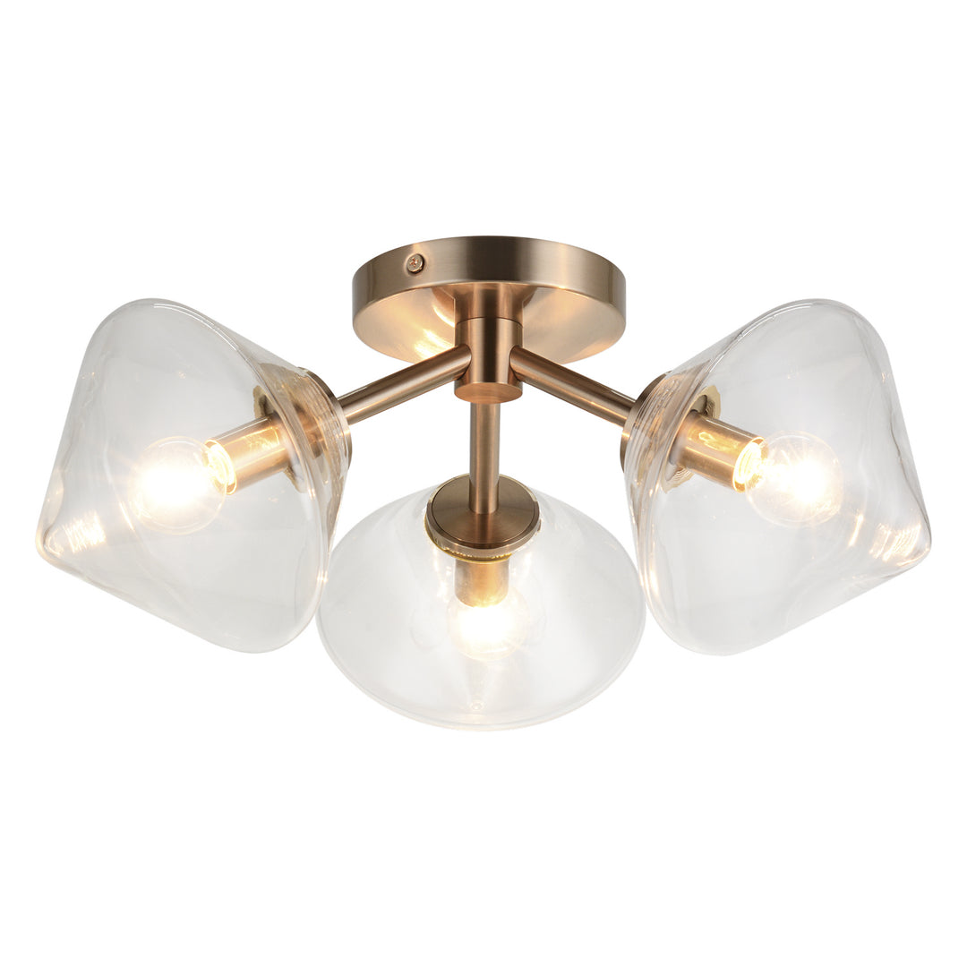 Novo Three Light Ceiling Mount in Aged Gold Brass - available from The Lighting Shoppe, trusted by Canadian homeowners