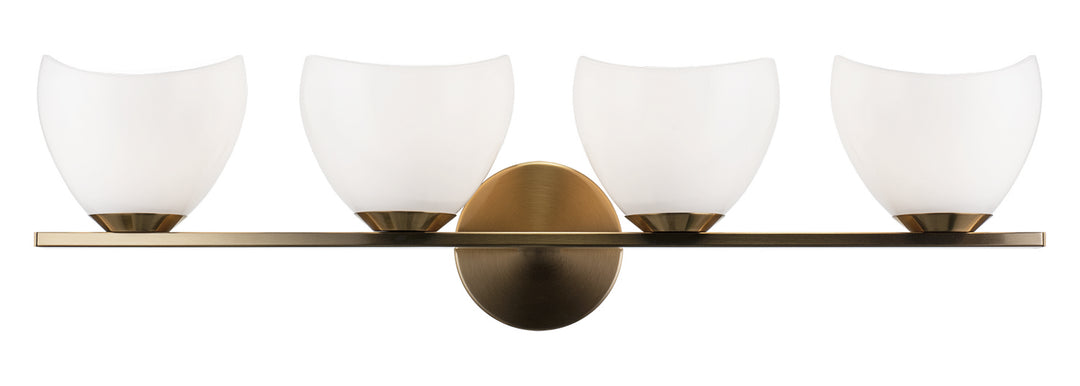 Uptowne Four Light Vanity in Aged Gold Brass - available from The Lighting Shoppe, trusted by Canadian homeowners