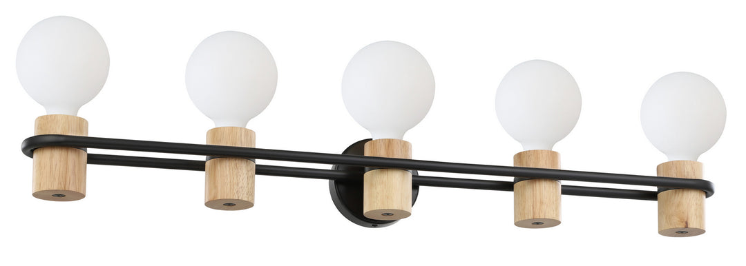 Chieveley Five Light Bath/Vanity in Matte Black & Wood - available from The Lighting Shoppe, trusted by Canadian homeowners
