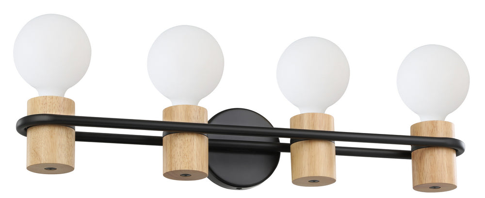 Chieveley Four Light Bath/Vanity in Matte Black & Wood - available from The Lighting Shoppe, trusted by Canadian homeowners