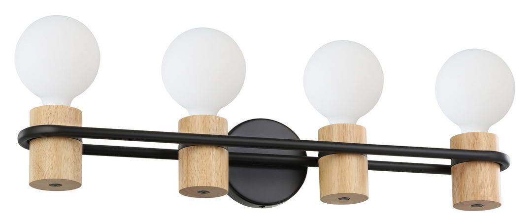 Chieveley Four Light Bath/Vanity in Matte Black & Wood - available from The Lighting Shoppe, trusted by Canadian homeowners
