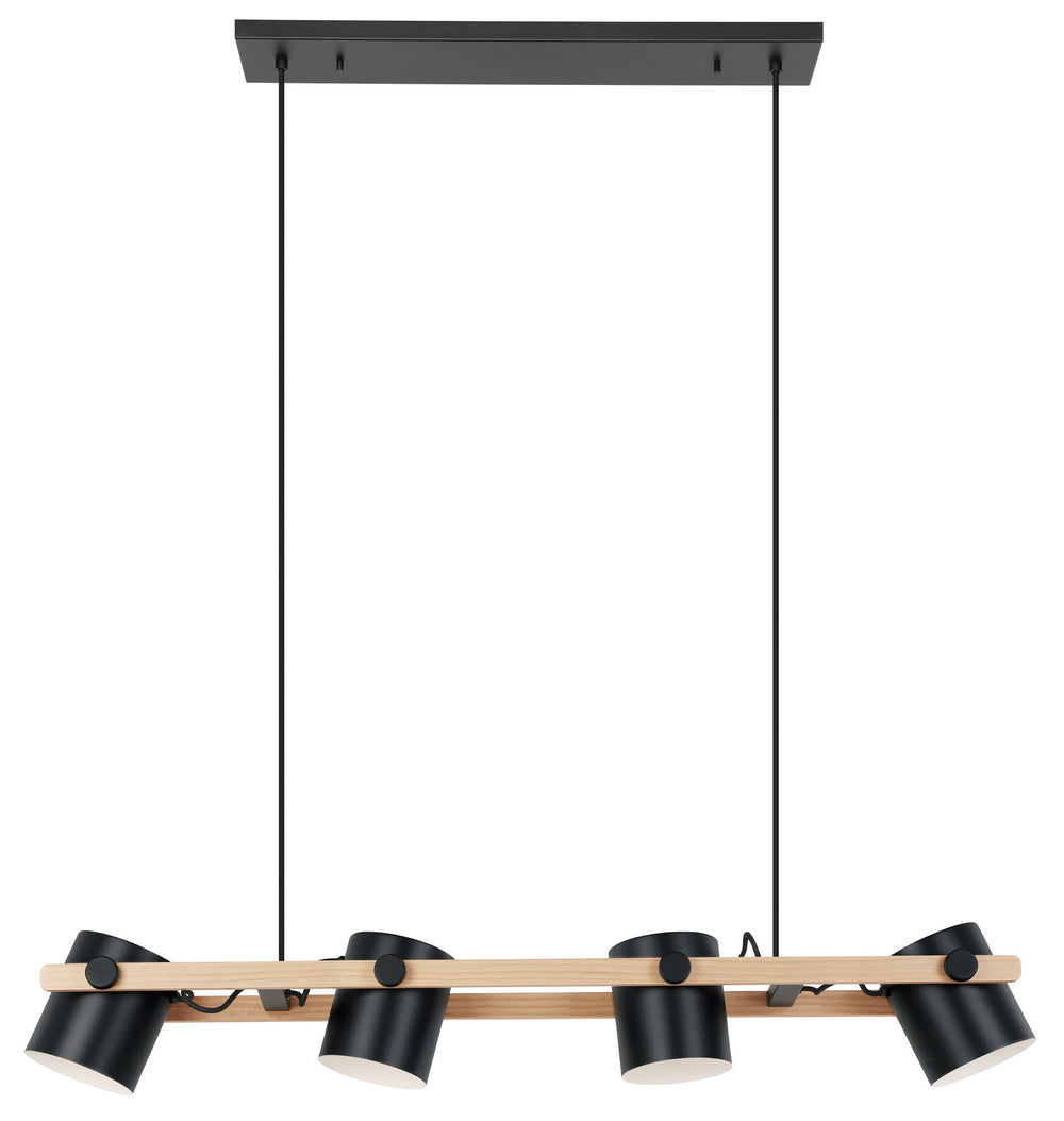 Hornwood Four Light Linear Pendant in Black & Natural Wood - available from The Lighting Shoppe, trusted by Canadian homeowners