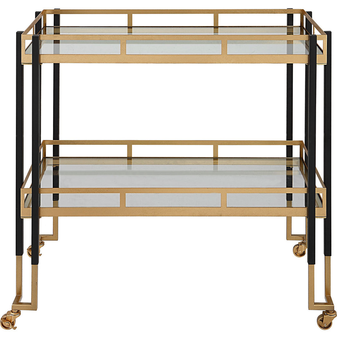 Kentmore Bar Cart in Matte Black And Brushed Gold - available from The Lighting Shoppe, trusted by Canadian homeowners