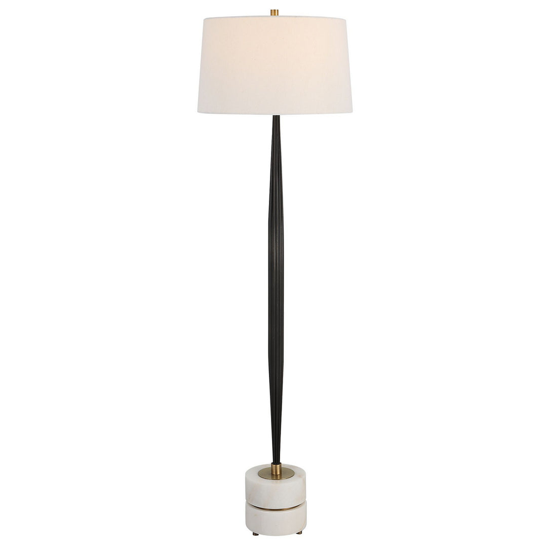 Miraz One Light Floor Lamp in Brushed Brass - available from The Lighting Shoppe, trusted by Canadian homeowners