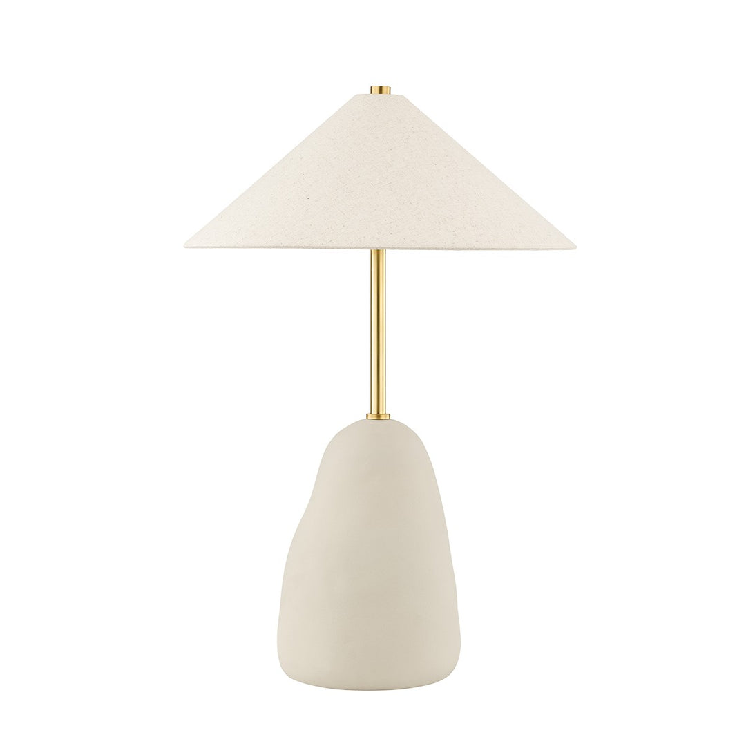 Maia Two Light Table Lamp in Aged Brass/Ceramic Textured Beige - available from The Lighting Shoppe, trusted by Canadian homeowners