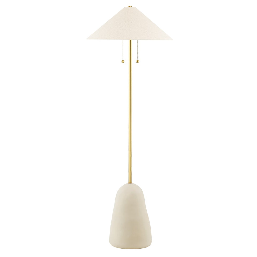 Maia Two Light Floor Lamp in Aged Brass/Ceramic Textured Beige - available from The Lighting Shoppe, trusted by Canadian homeowners